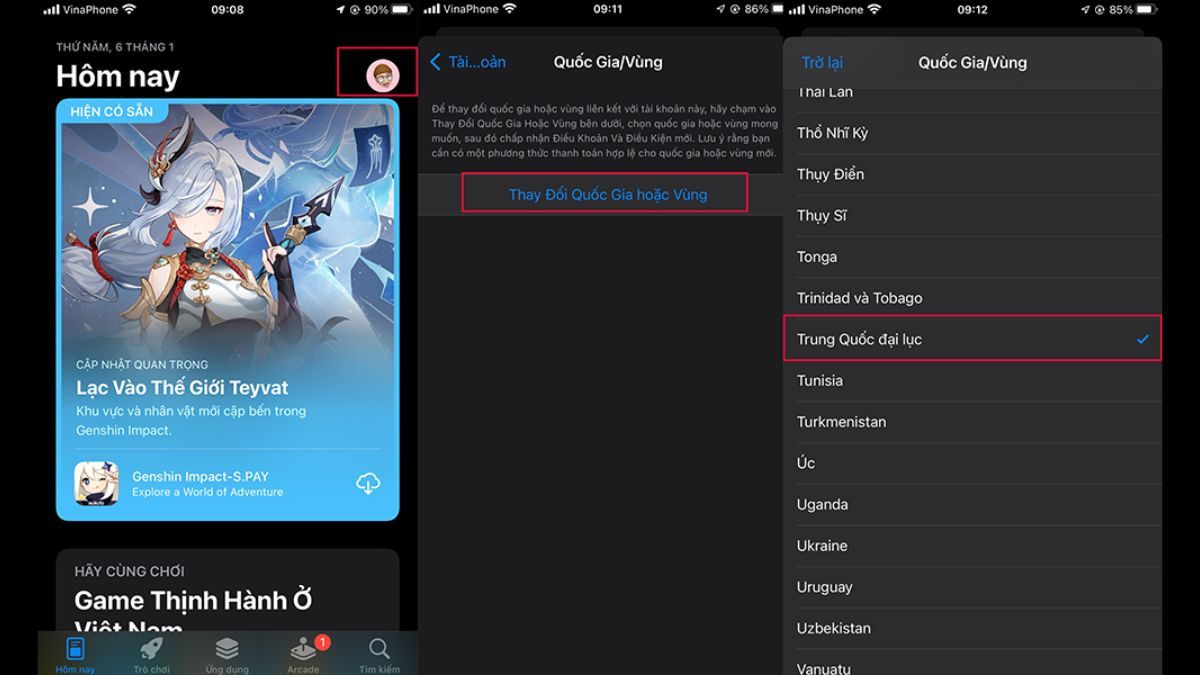 Bước 1: Chuyển vùng App Store